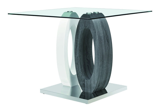 47" Gray Square Glass and Stainless Steel Bar Table