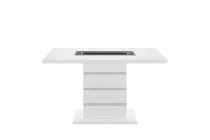 63" White Silver And Black Glass Faux Crystal And Wood Rectangular Bar Table