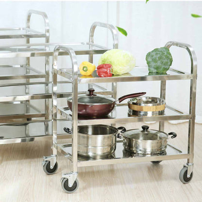 37" Silver Stainless Steel Rolling Bar Cart