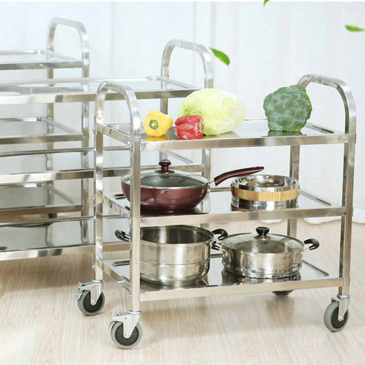37" Silver Stainless Steel Rolling Bar Cart