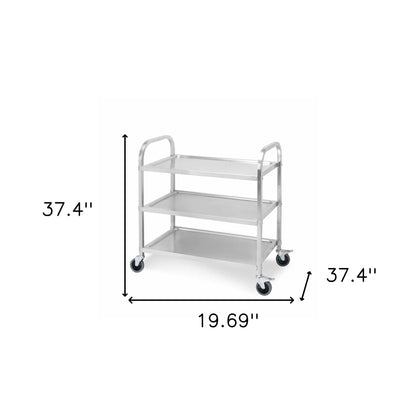 37" Silver Stainless Steel Rolling Bar Cart