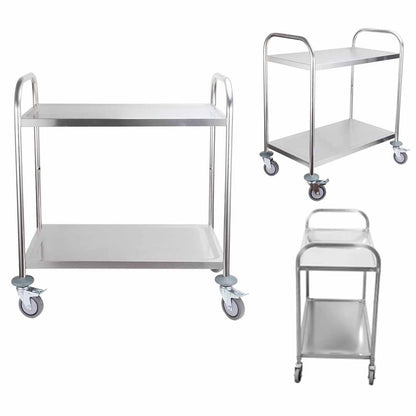 34" Silver Stainless Steel Rolling Bar Cart