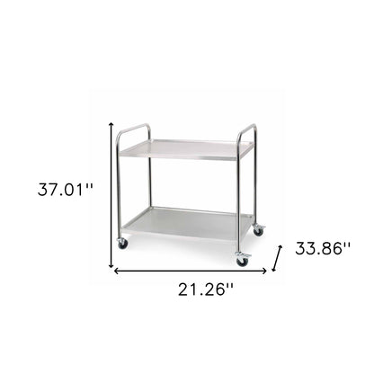 34" Silver Stainless Steel Rolling Bar Cart