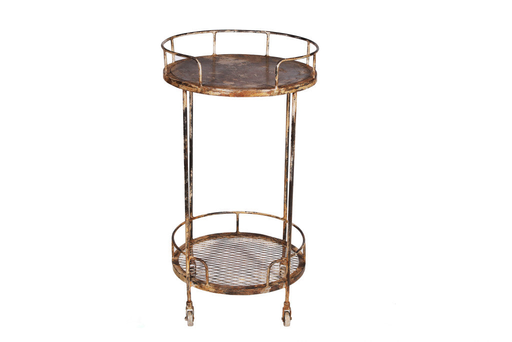 Distressed Iron Rolling Bar Cart