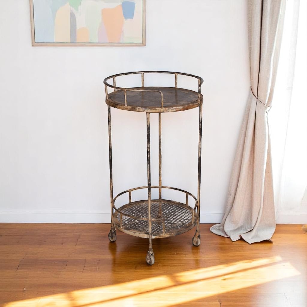 Distressed Iron Rolling Bar Cart