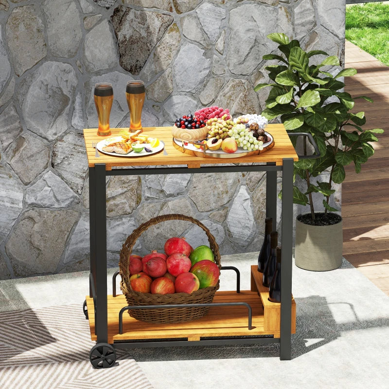 Outsunny Acacia Wood Outdoor Bar Cart 