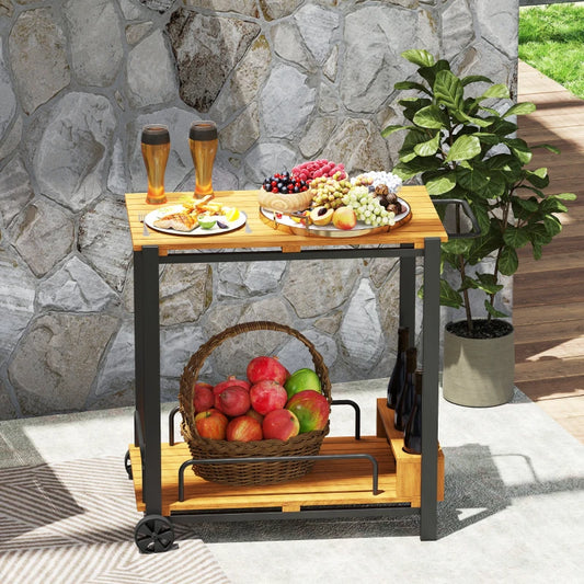 Outsunny Acacia Wood Outdoor Bar Cart 