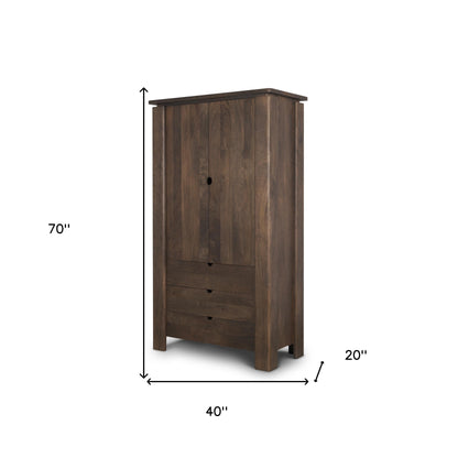 70" Dark Brown Distressed Solid Wood Curio Cabinet