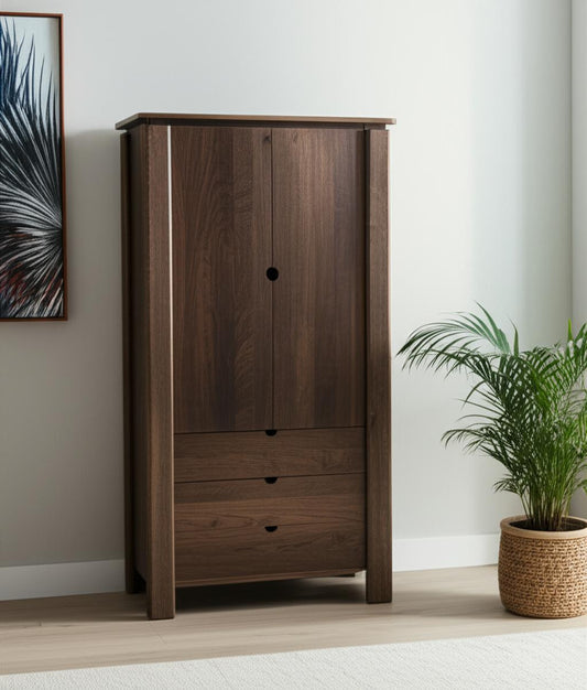 70" Dark Brown Distressed Solid Wood Curio Cabinet