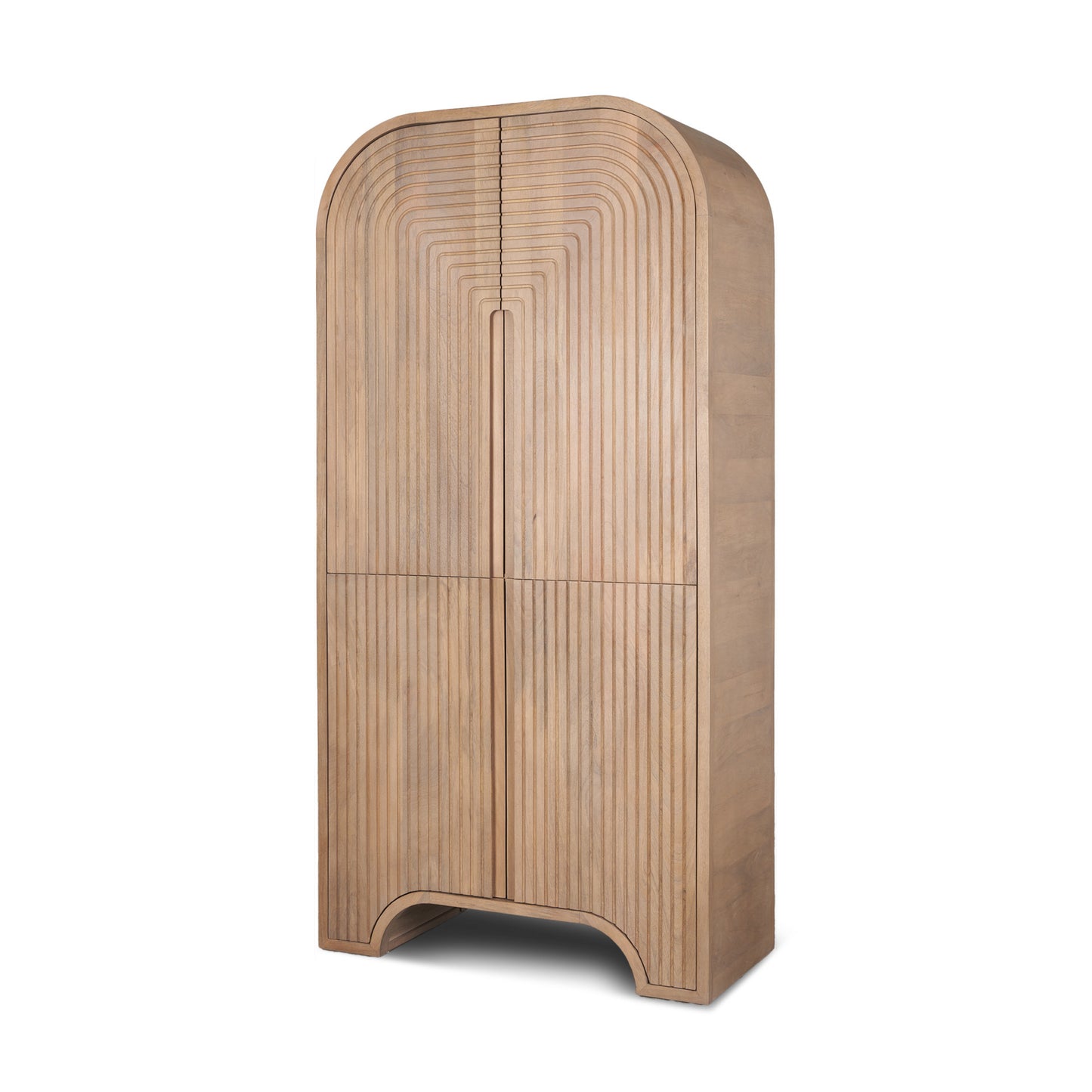 72" Natural Solid Wood Textured Door Arched Cabinet
