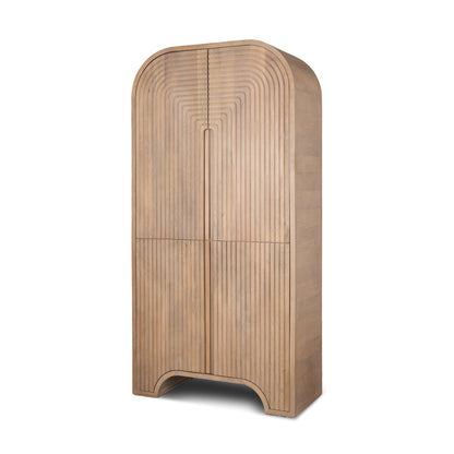 72" Natural Solid Wood Textured Door Arched Cabinet