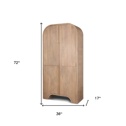 72" Natural Solid Wood Textured Door Arched Cabinet