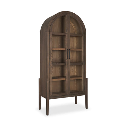 84" Dark Brown Solid Wood Curio Cabinet With Two Doors