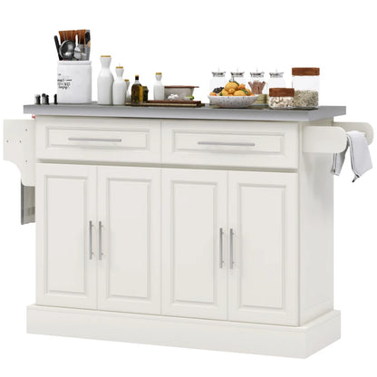 HOMCOM Rolling Kitchen Island with Stainless Steel Top
