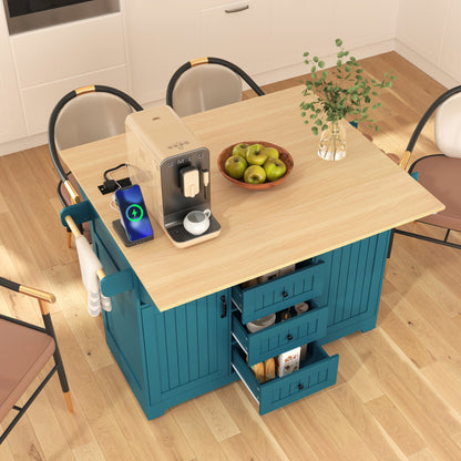 56" Wood Rolling Kitchen Island With Storage