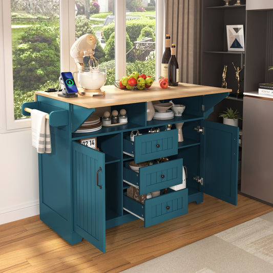 56" Wood Rolling Kitchen Island With Storage