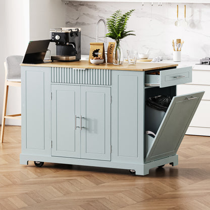 49" Wood Rolling Kitchen Island With Storage