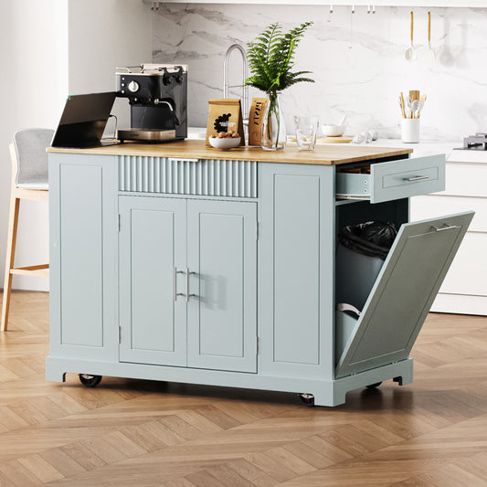 49" Wood Rolling Kitchen Island With Storage