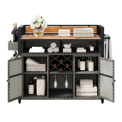 50" Rolling Kitchen Island With Storage