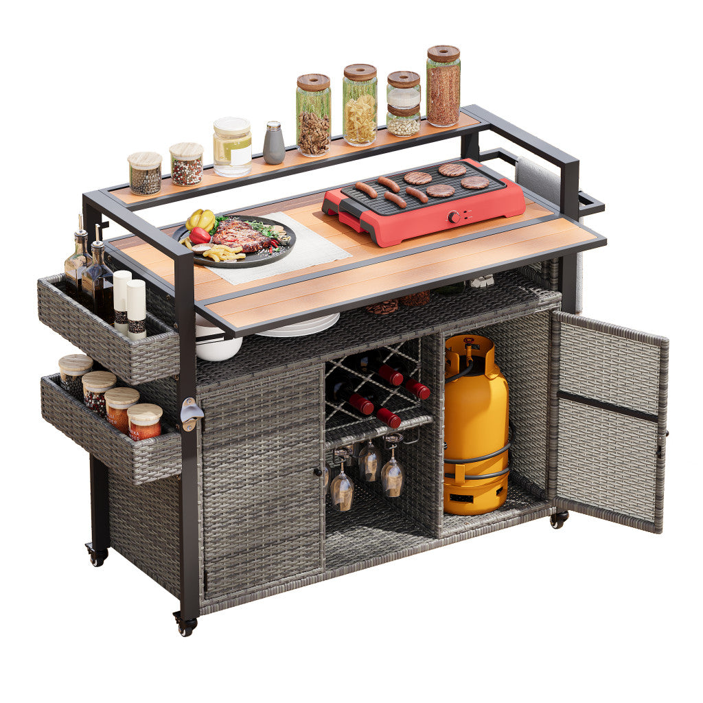 50" Rolling Kitchen Island With Storage