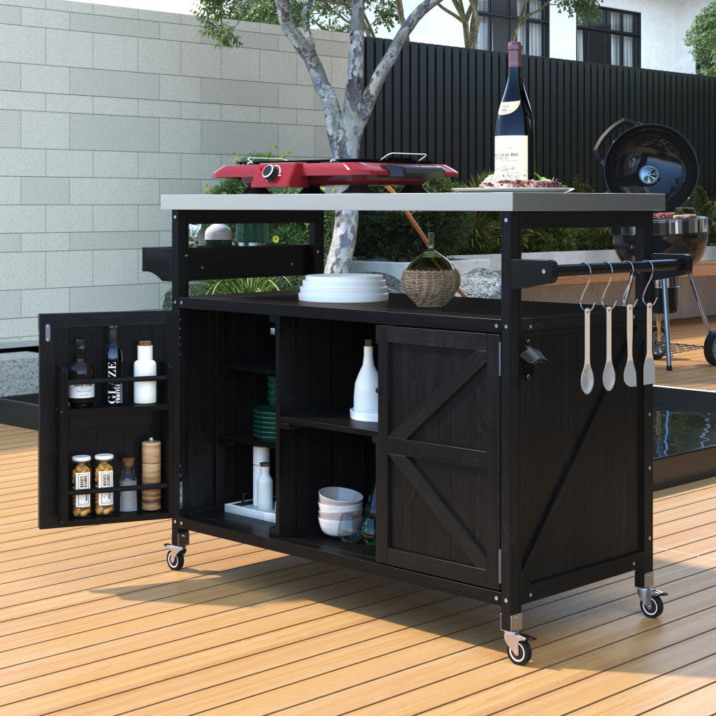 50" Rolling Kitchen Island With Storage