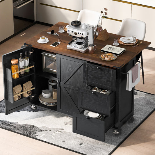 55" Wood Rolling Kitchen Island