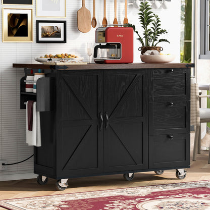 55" Wood Rolling Kitchen Island
