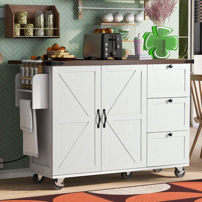 55" Wood Rolling Kitchen Island