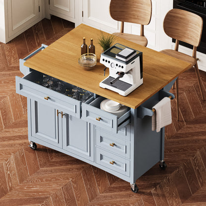 52" Wood Rolling Kitchen Island