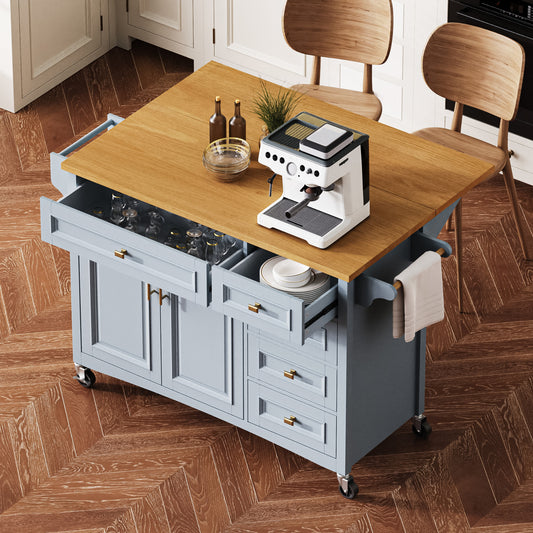 52" Wood Rolling Kitchen Island