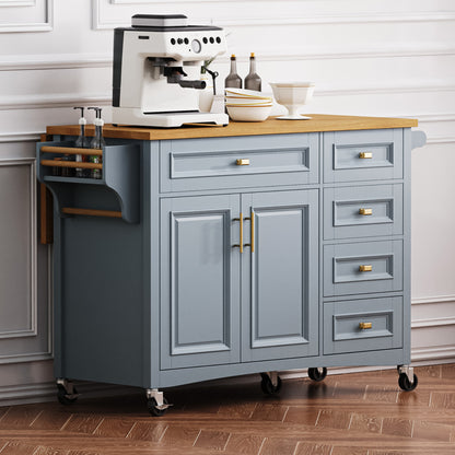52" Wood Rolling Kitchen Island