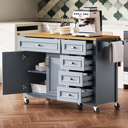 52" Wood Rolling Kitchen Island