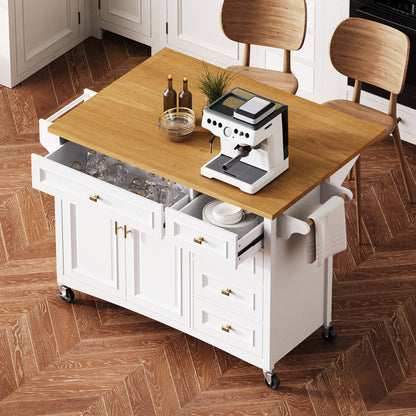 52" Wood Rolling Kitchen Island