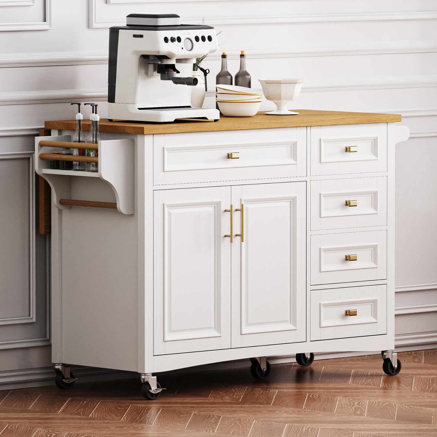 52" Wood Rolling Kitchen Island