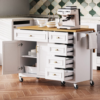 52" Wood Rolling Kitchen Island
