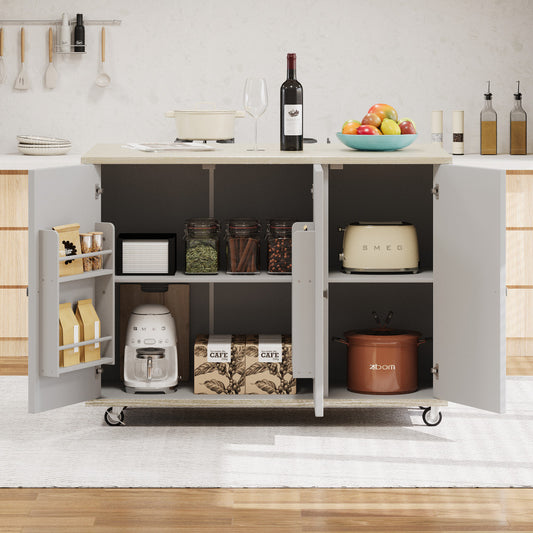 51" Solid Wood Rolling Kitchen Island