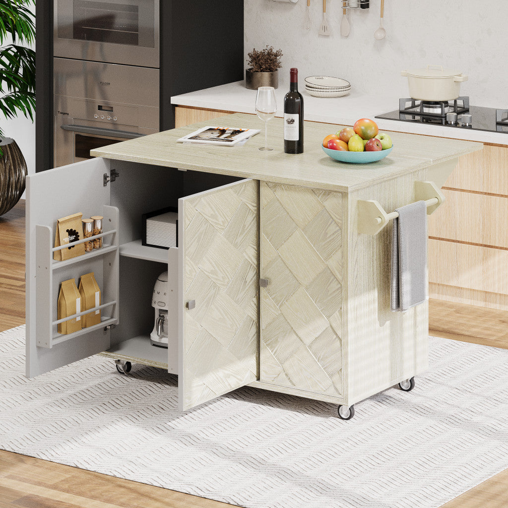 51" Solid Wood Rolling Kitchen Island