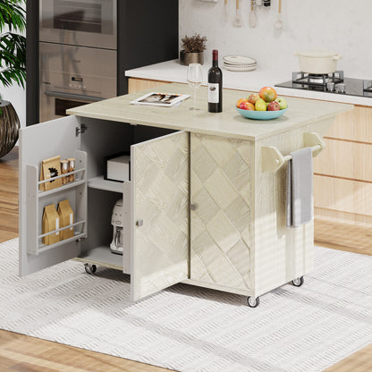 51" Solid Wood Rolling Kitchen Island