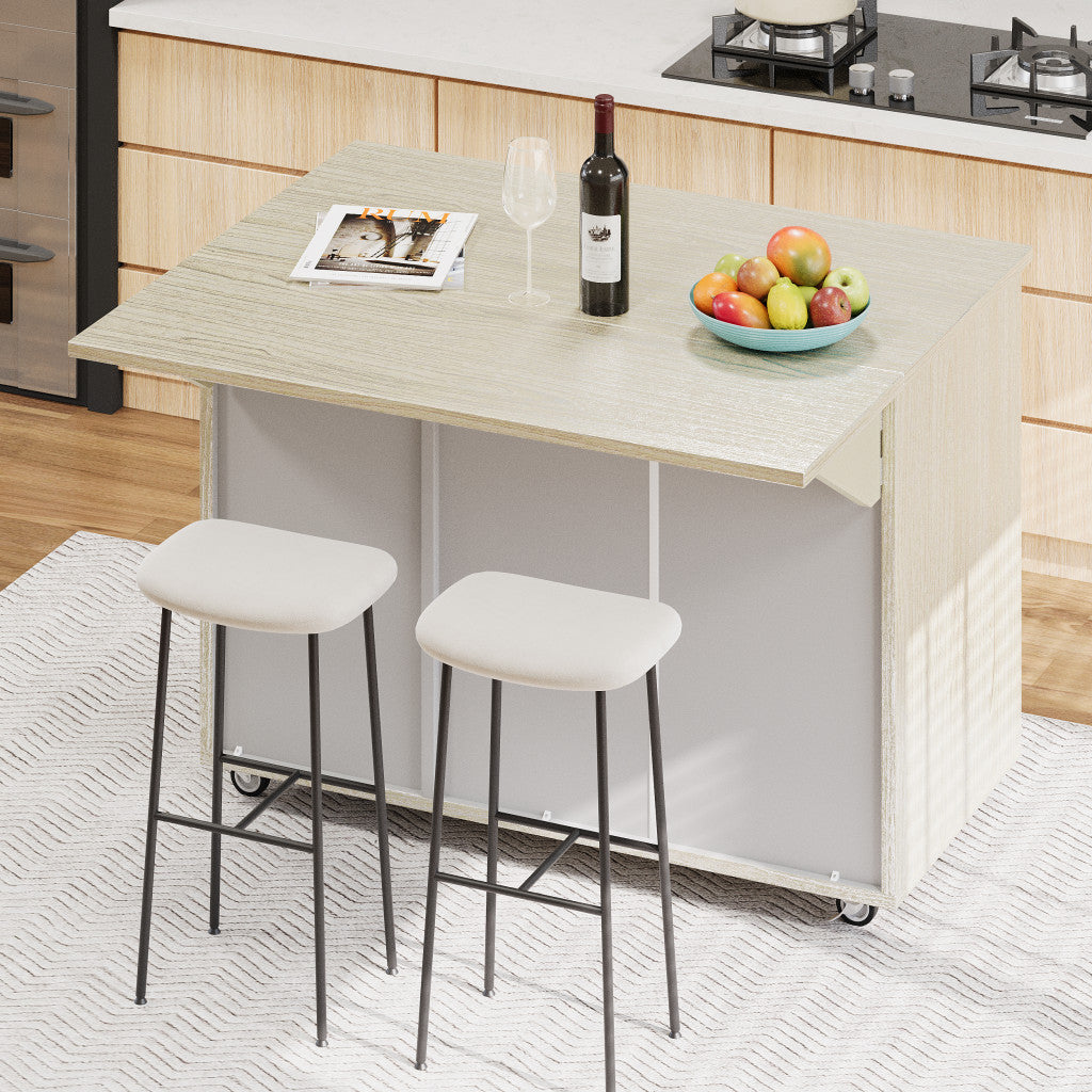 51" Solid Wood Rolling Kitchen Island