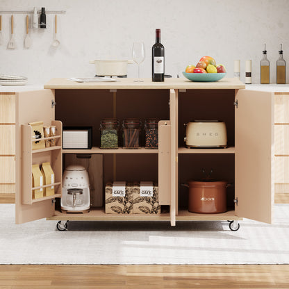 51" Solid Wood Rolling Kitchen Island