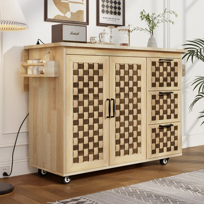 53" Natural Wood Rolling Kitchen Island