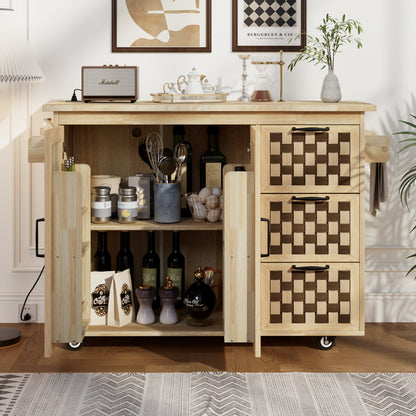 53" Natural Wood Rolling Kitchen Island