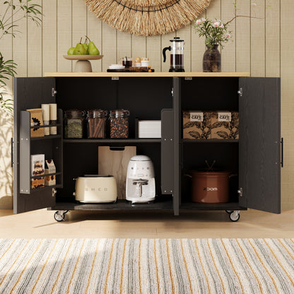 51" Wood Rolling Kitchen Island