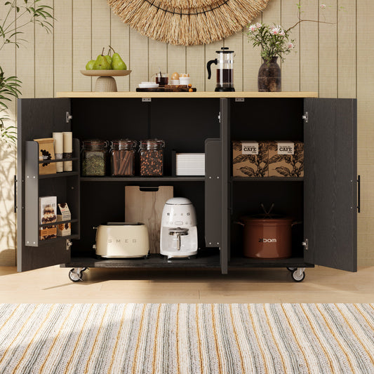 51" Wood Rolling Kitchen Island