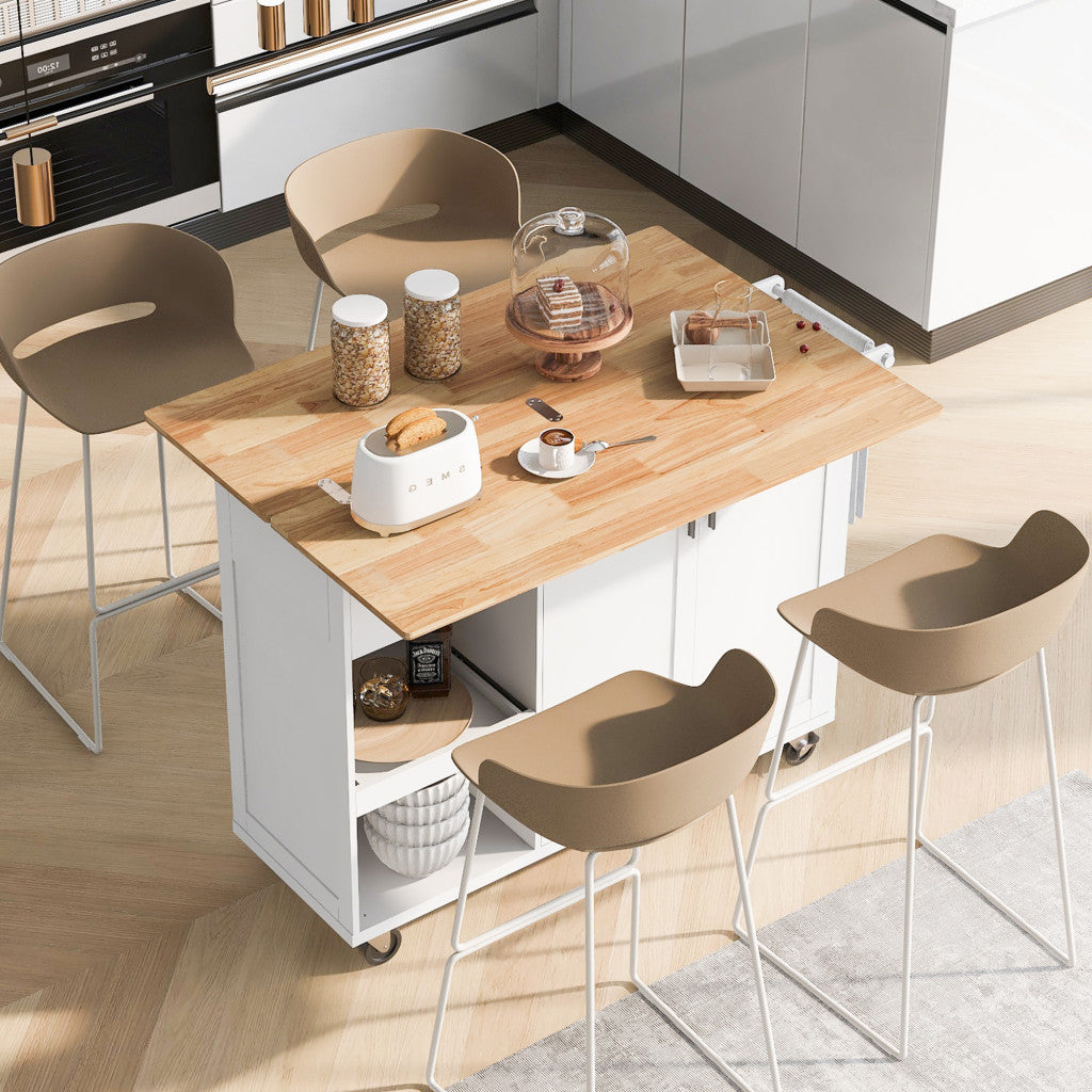 49" Light Blue Wood Rolling Kitchen Island With Storage