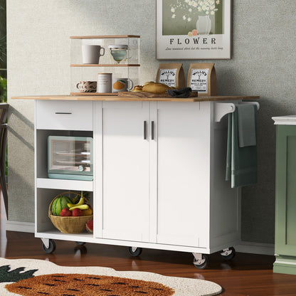 49" Light Blue Wood Rolling Kitchen Island With Storage