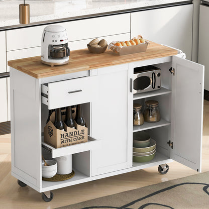 49" Light Blue Wood Rolling Kitchen Island With Storage