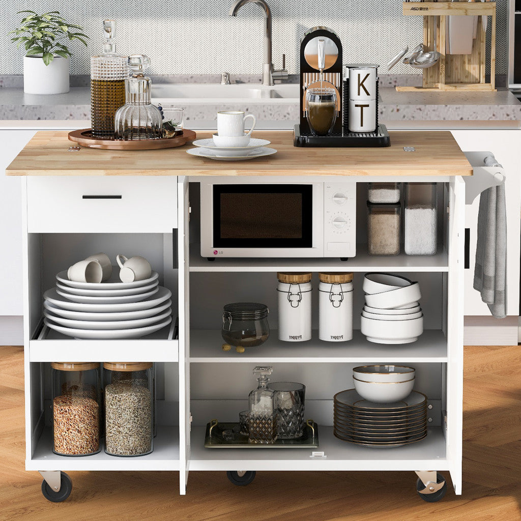 49" Light Blue Wood Rolling Kitchen Island With Storage