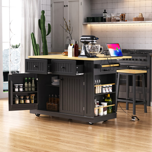 48" Wood Rolling Kitchen Island With Storage