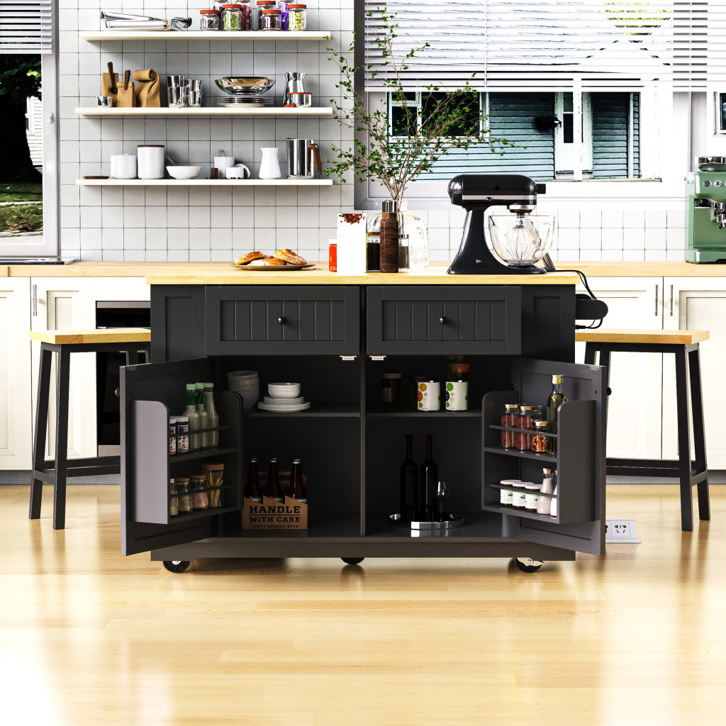 48" Wood Rolling Kitchen Island With Storage